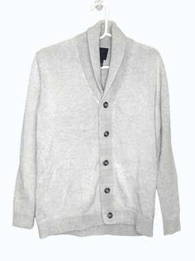 H&M Shawl Collar Cardigan Mens M Beige 100% Cotton Knit Button Minimalist Sweate